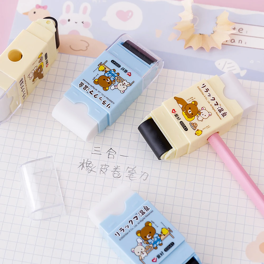 3 In 1 Eraser Pencil Sharpener Student Exam Wipe Clean Creative Cartoon Learning  Stationery Mini Cute Office School Supplies