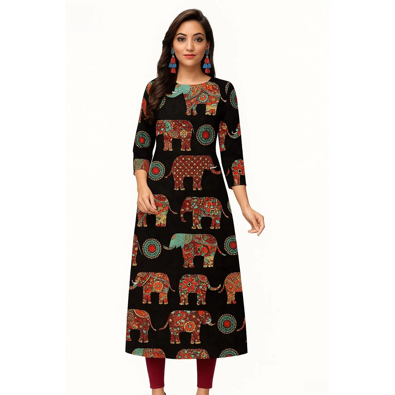 Vestido Kurt informal, moderno y cómodo para mujer, manga larga, tubo recto, informal, étnico, cuello redondo, diseño de tamaño regular