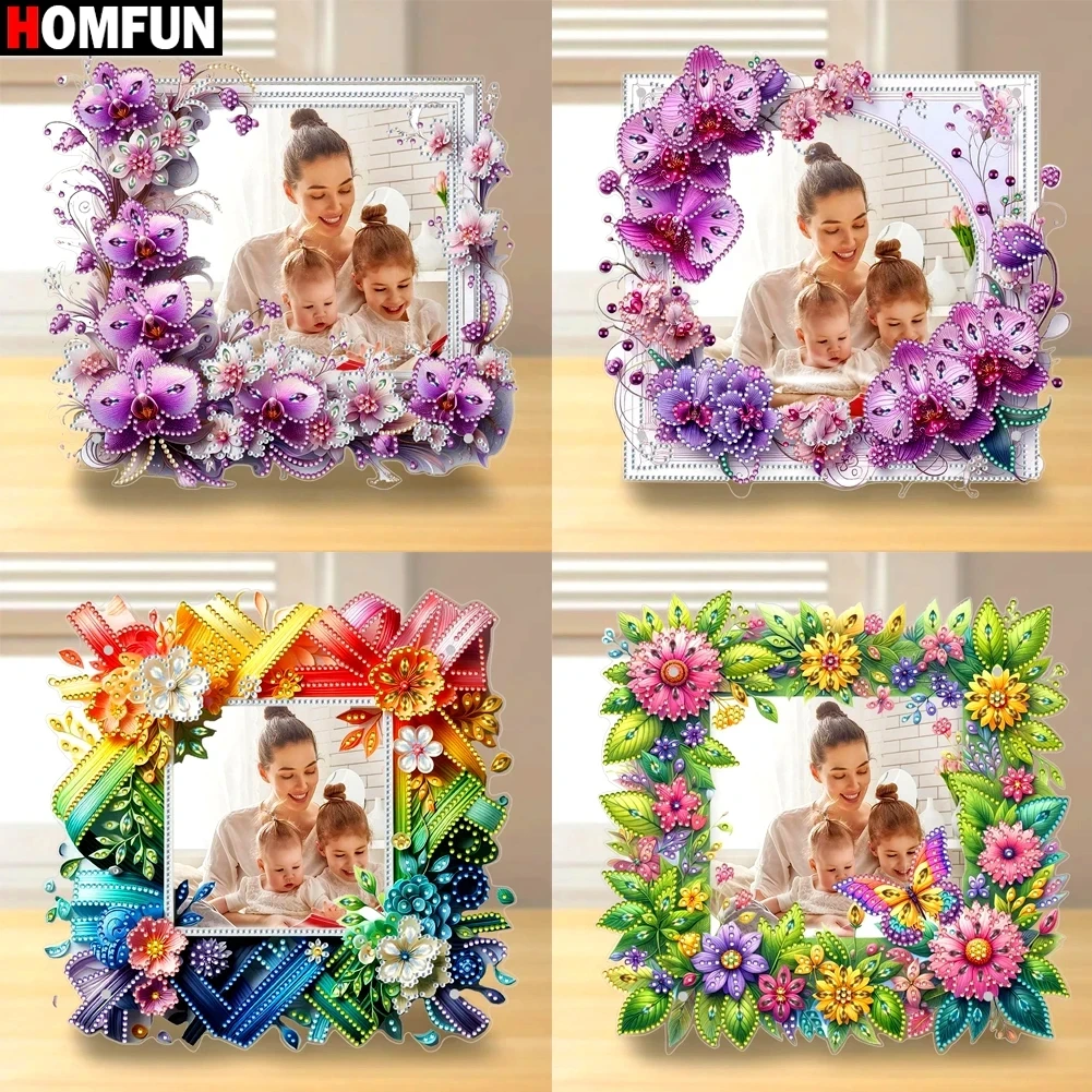 HOMFUN DIY Diamond Painting Flower Art Photo Frame Kit 5D Mosaic Rhinestones Embroidery Picture Frame Art Craft Home Decor Gift