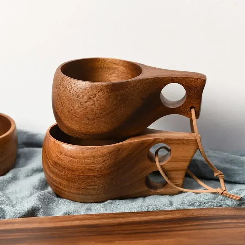 Handmade Wooden Coffee Mug Finland Kuksa Cup with Handgrip Ideal for Milk and Tea Breakfast Kitchen Drinkware Rustic Mug