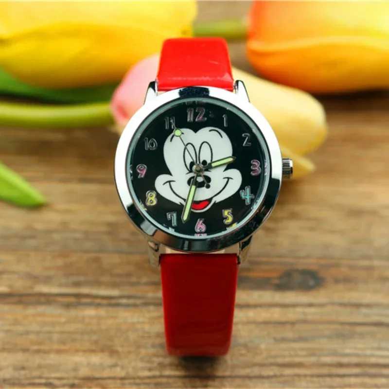 New Mickey Fashion Womens Watches Colorful Number Cartoon Watch for Women Girls Kids Quartz Wristwatch Children Luminous Clock