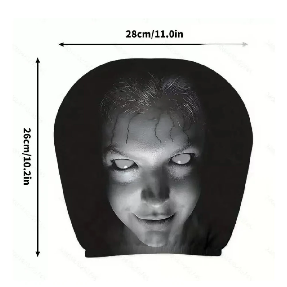 2PCS Car Seat Headrest Cover,Printed Funny Scary Monster Face Black Head Rest Cover Breathable Car Accessories