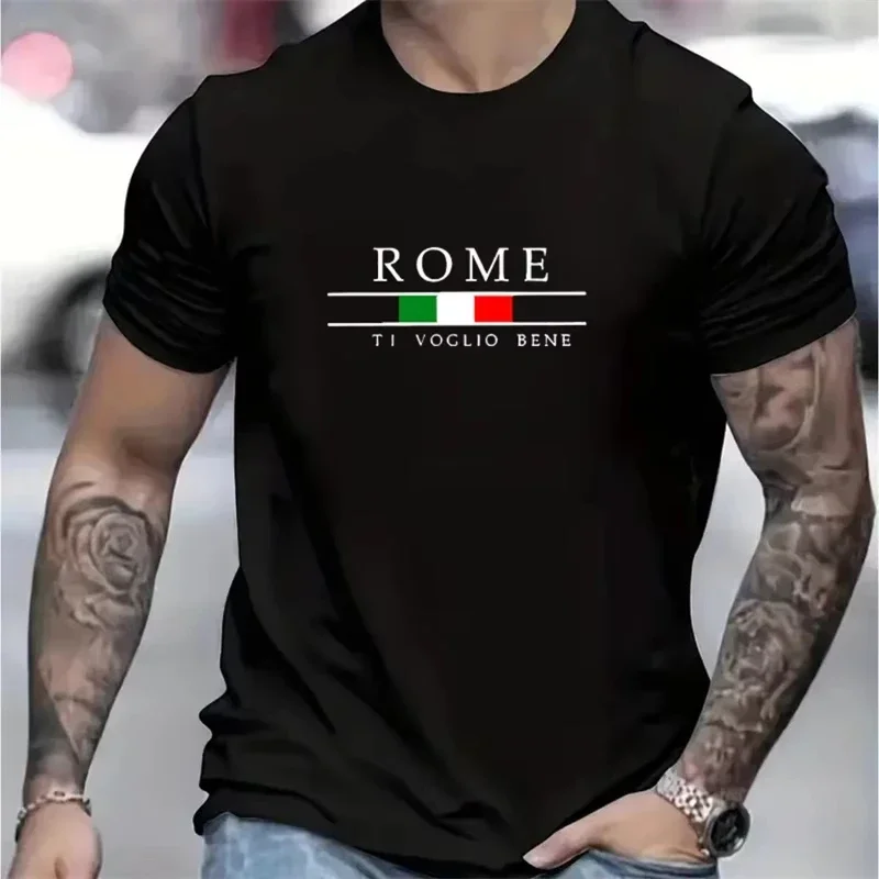 Simple Roman Letters T Shirts For Men Summer Fashion Short Sleeve 3D Italian Flag Printed T-shirts Loose Tops