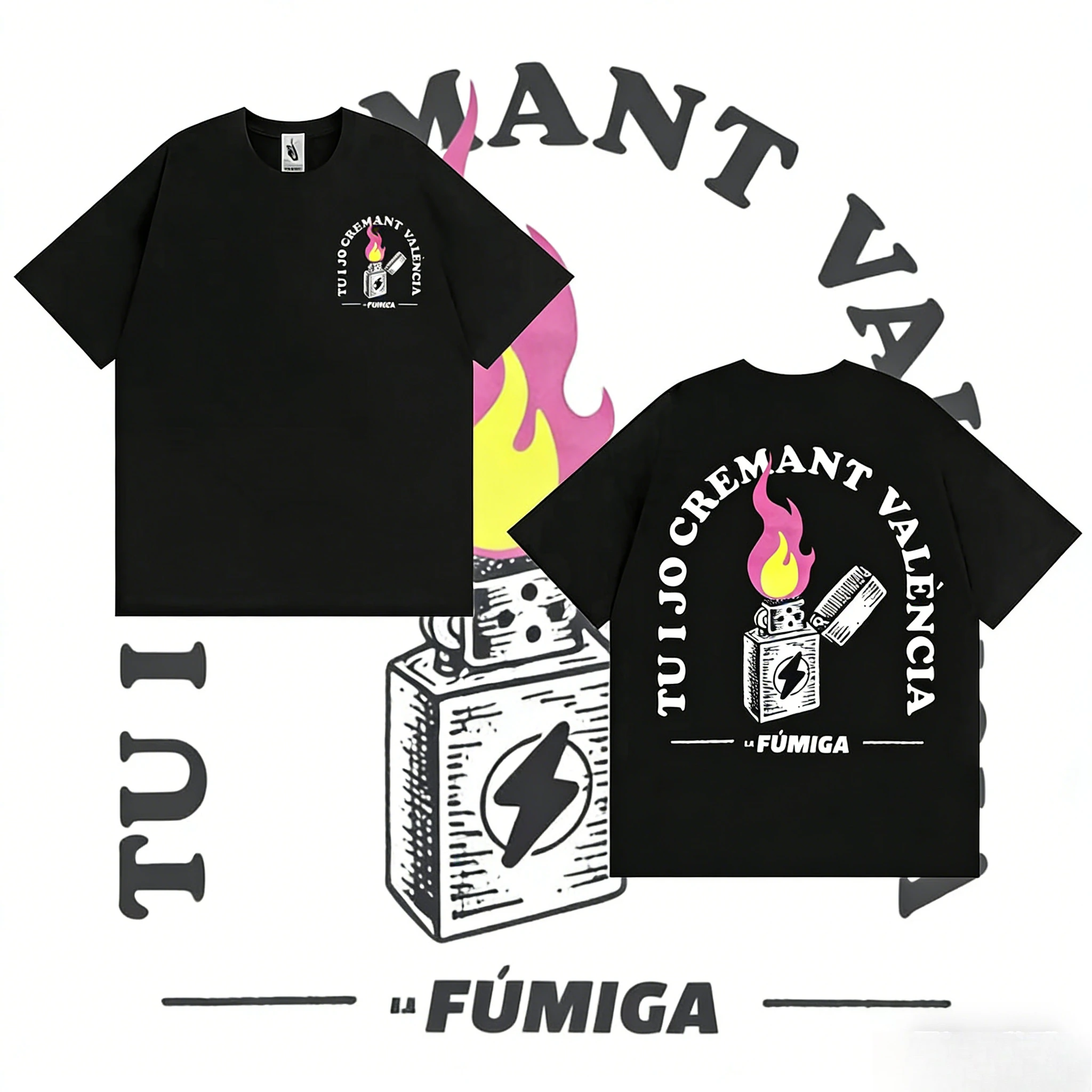 Camiseta de Algodón Estampada 100% Puro para Hombre, Holgada, con Estampado Dorado de Valencia, para el Verano de 2026