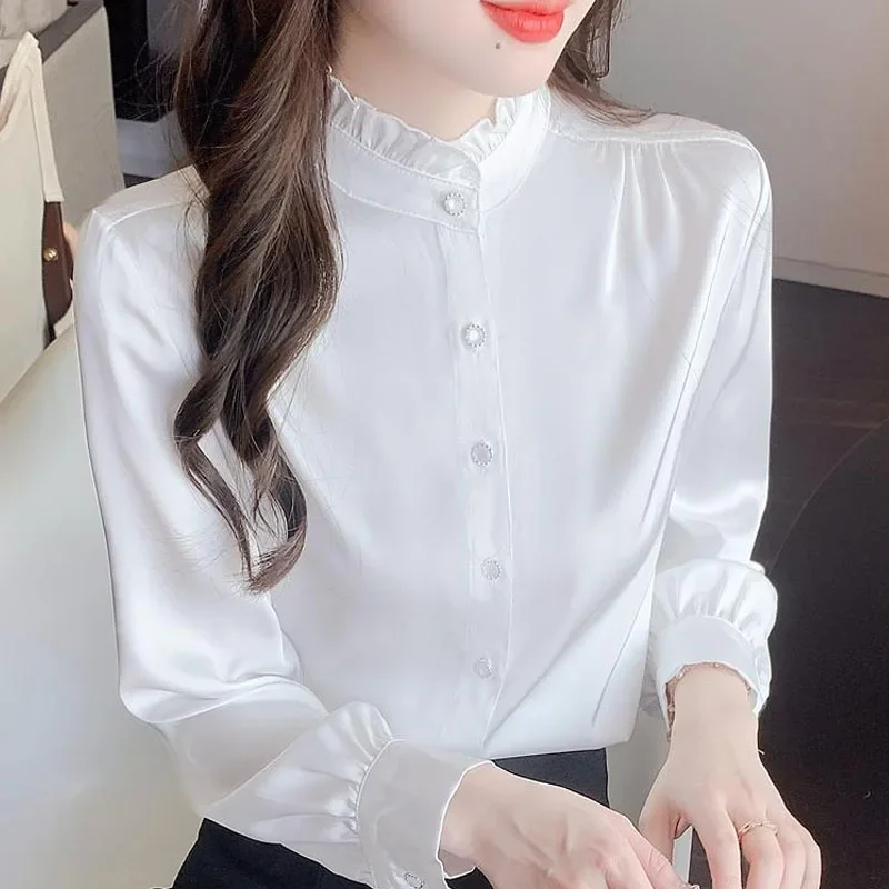 Nouveau col à volants femmes chemise Blouse blanc à manches longues en mousseline De soie chemise Blouse haut pour femme Blouses Camisas De Mujer Camisas H540