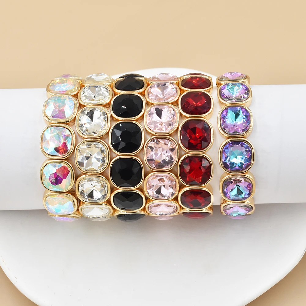 

Boho Style Fashionable Light Luxury Square Beaded Inlaid Crystal Elastic Rope Bracelet Women's Jewelry
