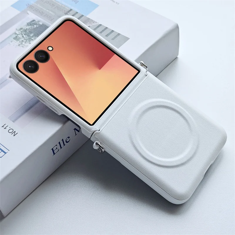 

Magnetic PU Leather Hinge Protect Phone Case For Samsung Galaxy Z Flip 7 6 5 5G For Magsafe Wireless Charging Shockproof Cover