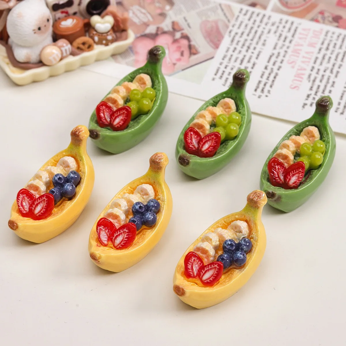 Banana Boat Resin 3D Crafts Cabochons 10pcs Simulated Fruit Boat Foods Scrapbooking DIY Jewelry Craft Decoration Accessories