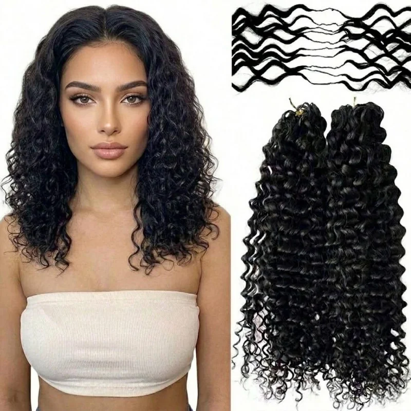 Water Wave Synthetic Feather Crochet 16 In 50Strands Invisible Knot Hair Extensions For Women As Holiday & Travel Accessories