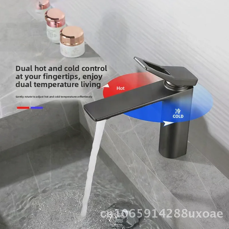 

Gun Gray All-Copper Washbasin Faucet Splash-Proof Hot And Cold Toilet Wash Basin Counter Top Mount Copper Tap Modern Minimalist