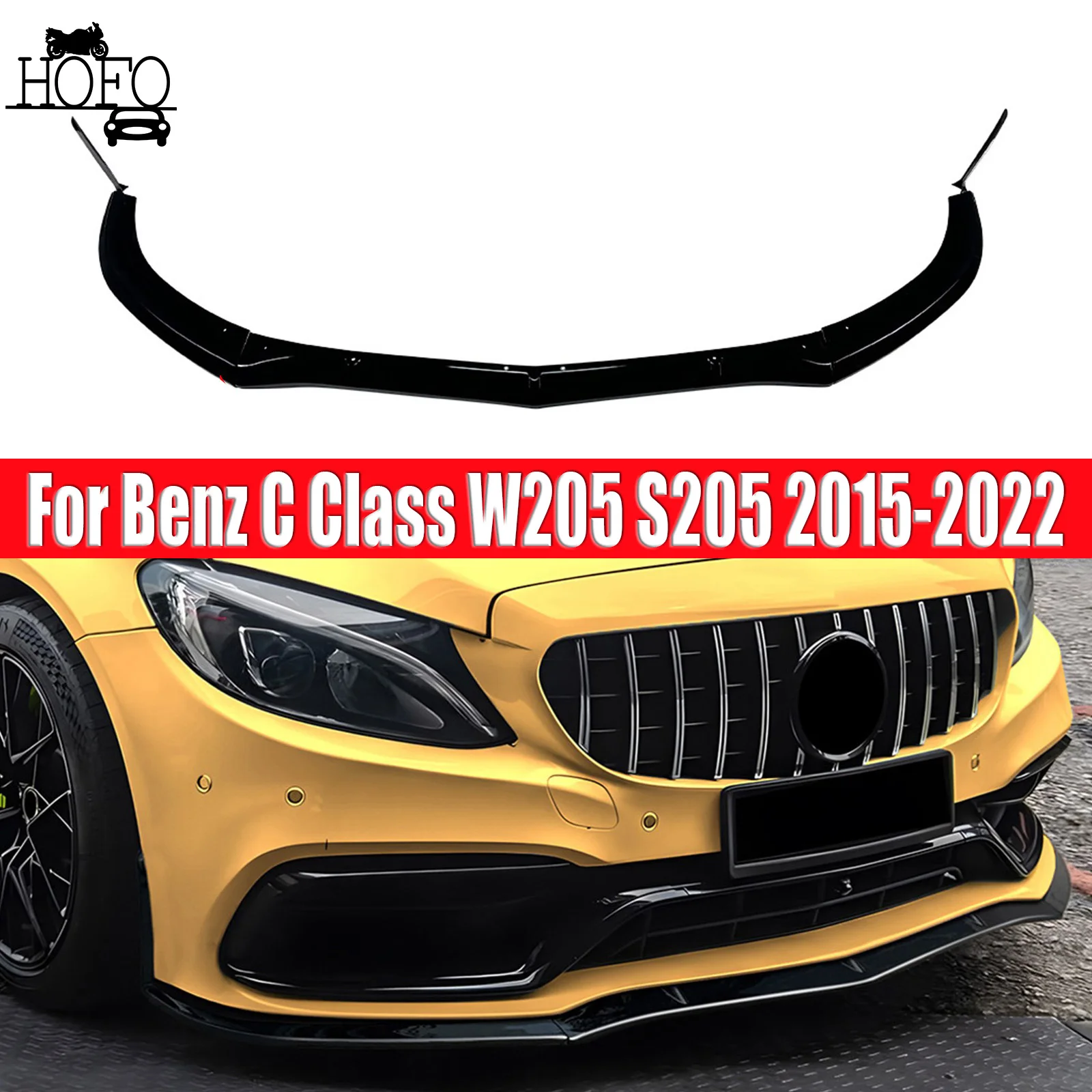 

For Benz C Class W205 S205 2015-2022 C63 AMG 4-Door/5-Door Car Front Bumper Splitter Lip Lower Diffuser Body Kits Spoiler