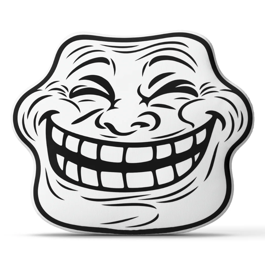 Funny Troll Face Internet Meme Shaped Pillow Winking Grin Cushion Stuffed Throw Pillow for Office Sofa Home Decor Accent Gift