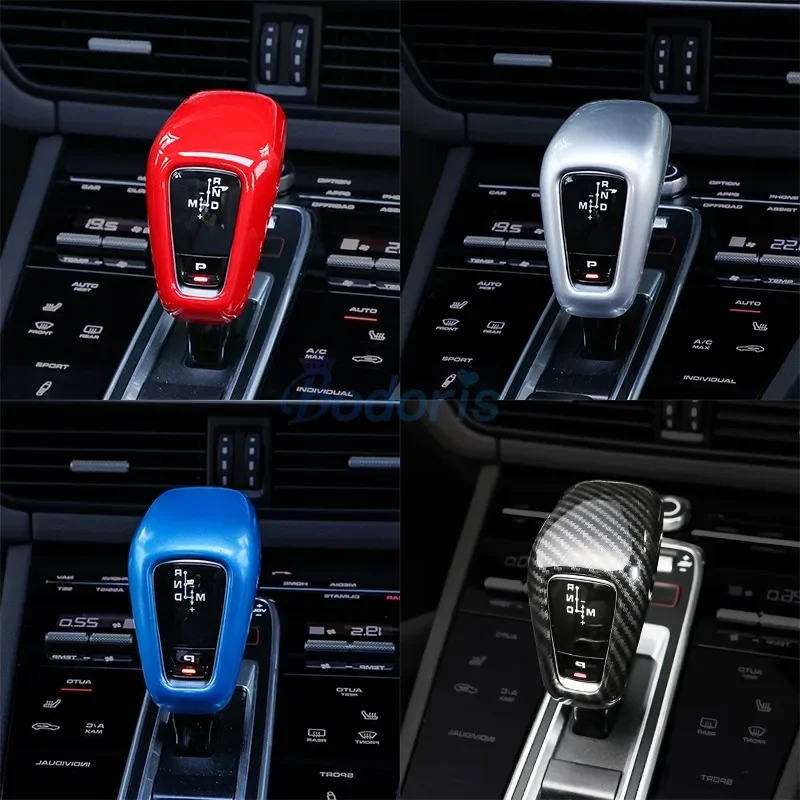 

Крышка ручки переключения передач для Porsche Cayenne 2018 2019, интерьер, красный, серебристый, углеродное волокно, ручка переключения передач, накладка, аксессуары для стайлинга автомобиля