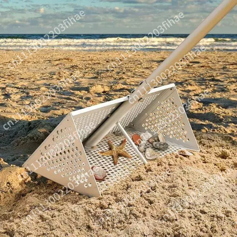 Sea rake beach garbage cleaning, foldable shark sieve beach treasure hunting stainless steel leak