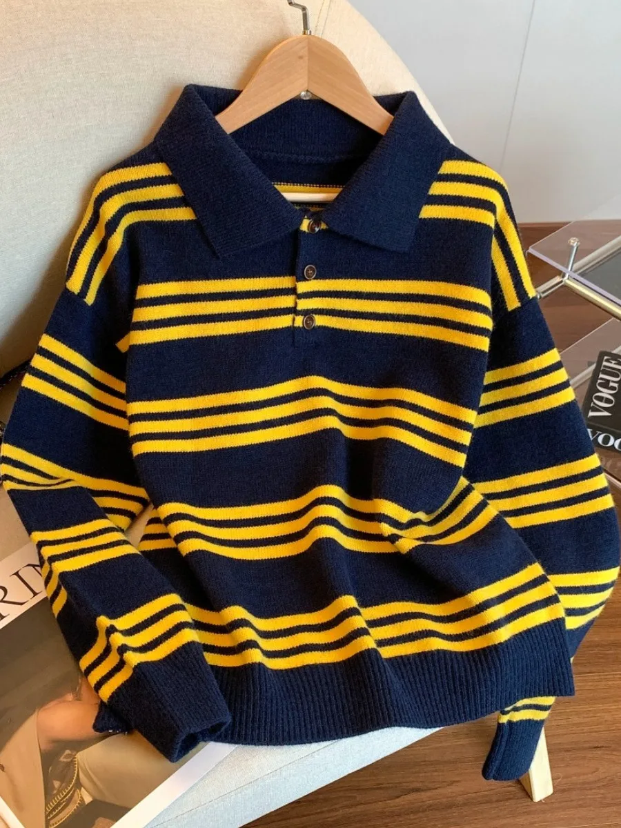 

Модный полосатый свитер Ne Long Sve, женская осенне-зимняя свободная футболка средней длины, одежда для поездок на работу