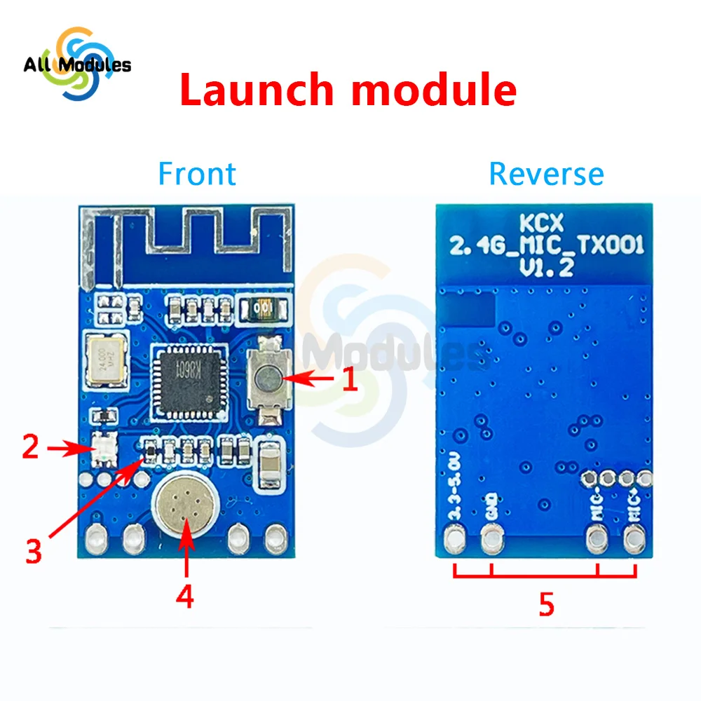 Module émetteur-récepteur et émetteur de Signal Audio de Microphone sans fil 2.4G, Module de réception et de transmission 3.3-5.0V