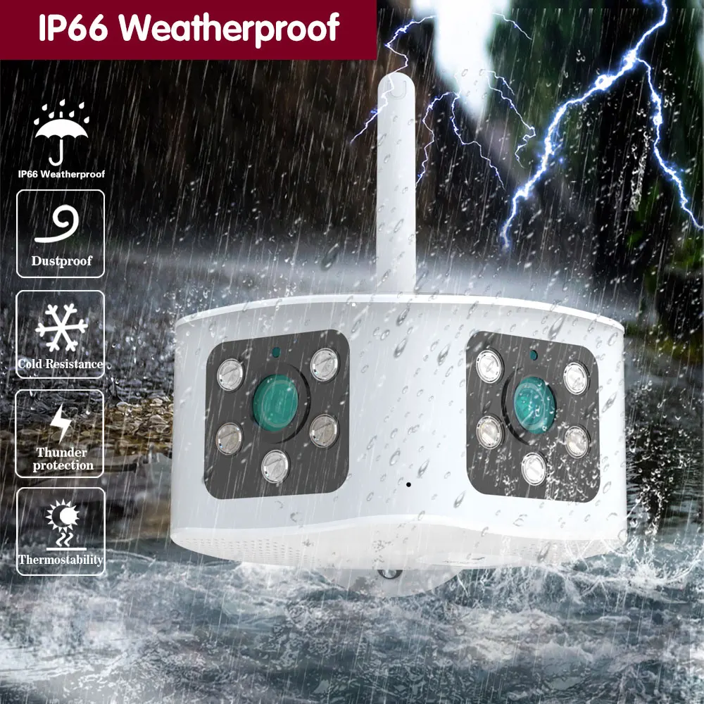 4K 8MP WIFI Dual Lens Panoramic Camera Outdoor Waterproof Full Color Night Vision Mini CCTV Surveillance Camera Wireless IP Cam