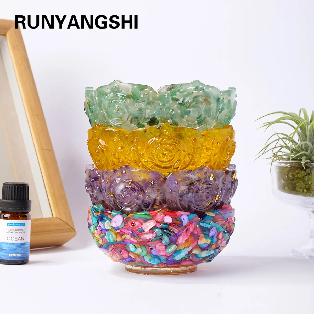 1pc Natural Crystal Reiki Lotus Flower Bowl - Resin Healing Stone for Meditation, Energy Cleansing & Home Decor