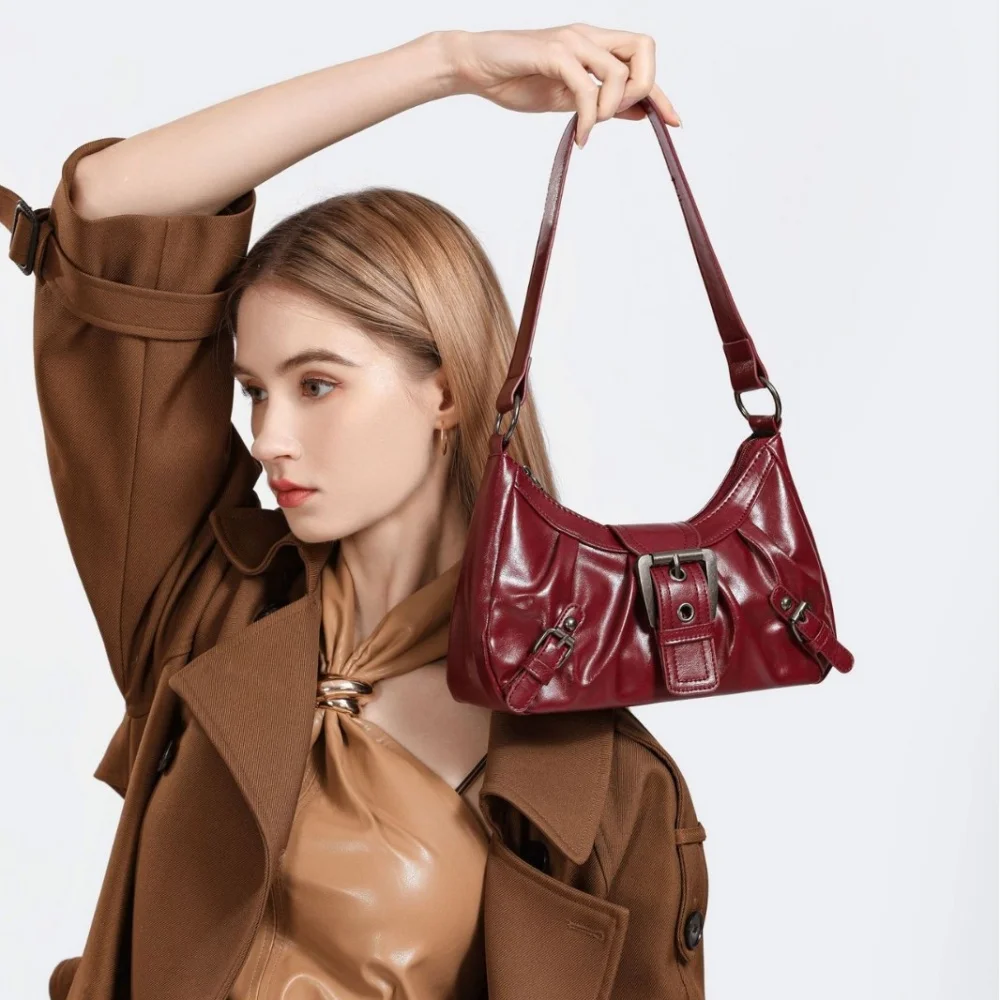 

Y2K Retro Pleated Hobo Shoulder Bag for Women Hot Selling Maillard Style Underarm Bag Clutch Handbags for Travel Work Shopping