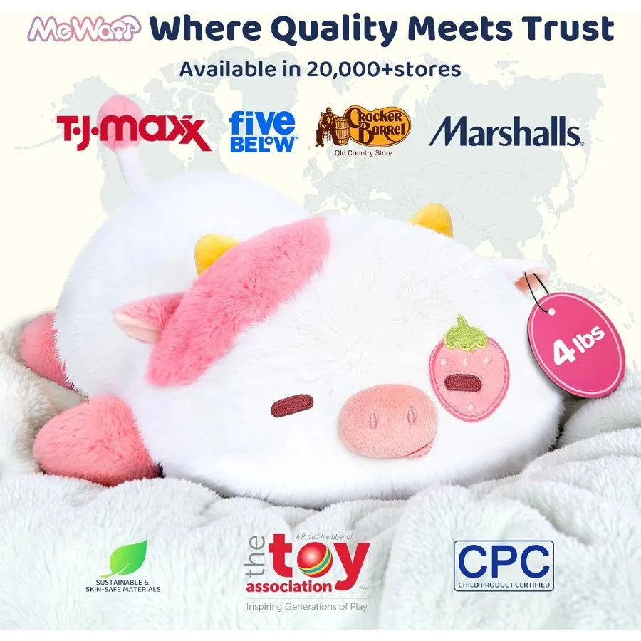 Gewichteter Erdbeerkuh-Plüsch, 4,0 Pfund, 58,3 cm, gewichtetes Stofftier für und Erwachsene, weiches rosa Kuhkissen zur Angstlinderung, Bi