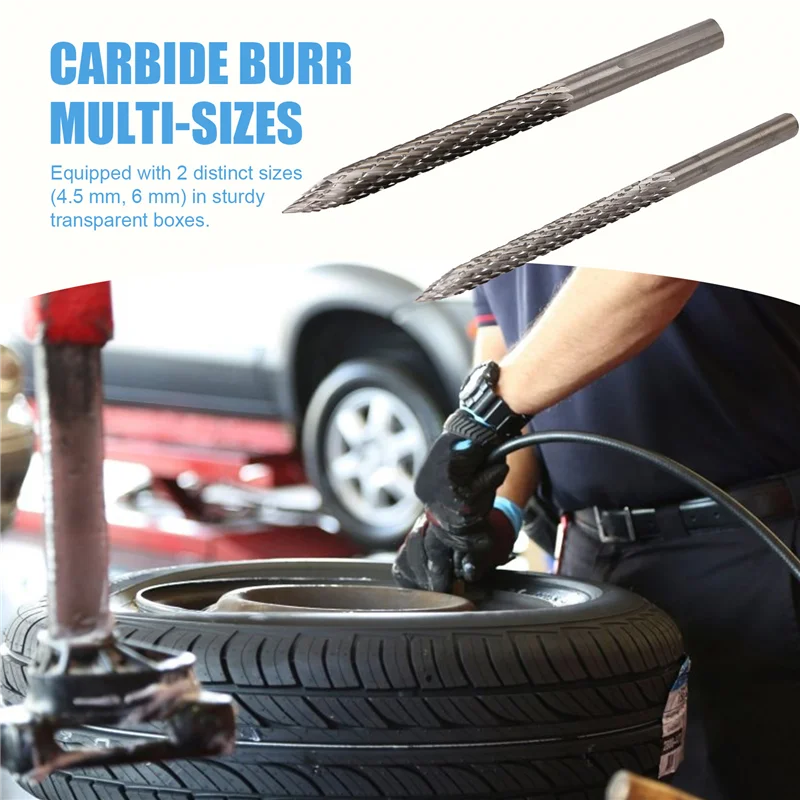 

A63K-2Pcs Tire Bit 4.5/6Mm Tire Repair Carbide Burr Drill Bit Tire Patches Plug Cutters Wire Cutter Reamer Drill