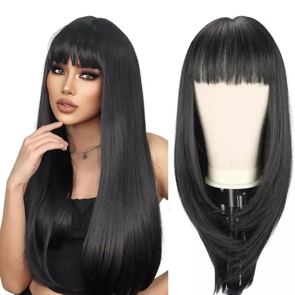 Straight Human Hair Wigs With Bangs Full Machine Made Wig Cheap Brazilian Hair Wigs Short Bob Wigs HD Brazilian Hair For Women