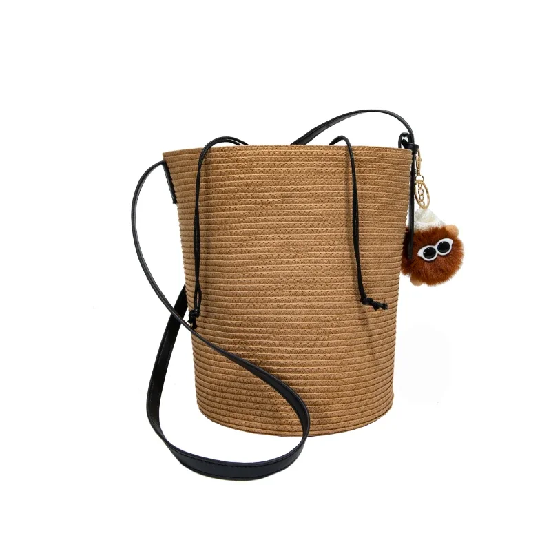 

Summer New Straw Woven Bucket Bag with Simple Design, Crossbody Bag with Personality, Sweet and Elegant Beach Bag