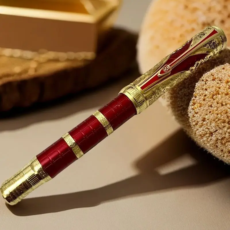 HONG DIAN Limited Edition Fountain Pen Authentic High End Black Gold Daqin Red Hand Polishing Long Knife Grinding Ink Pen Gifts