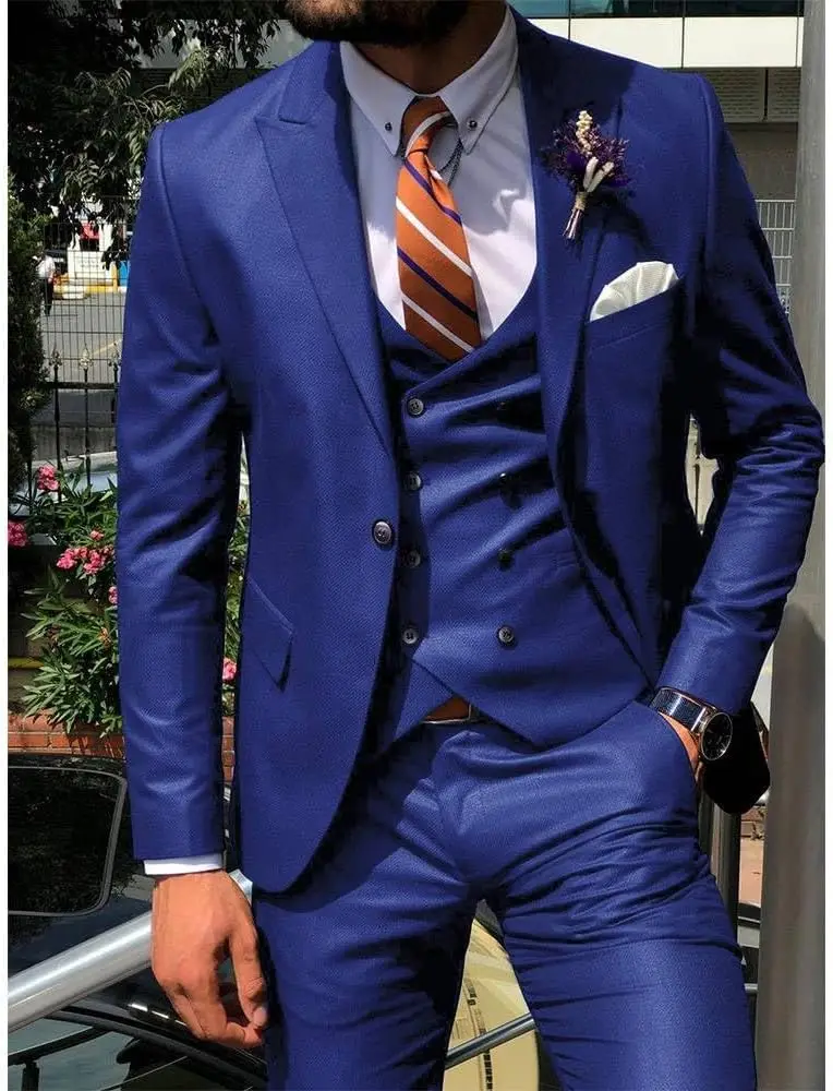 Blu scuro 3 pezzi Slim Men Fashion Suit Cutsom Sposo Smoking da sposa Prom Matrimonio Abito da uomo su misura Costume Homme Mariage