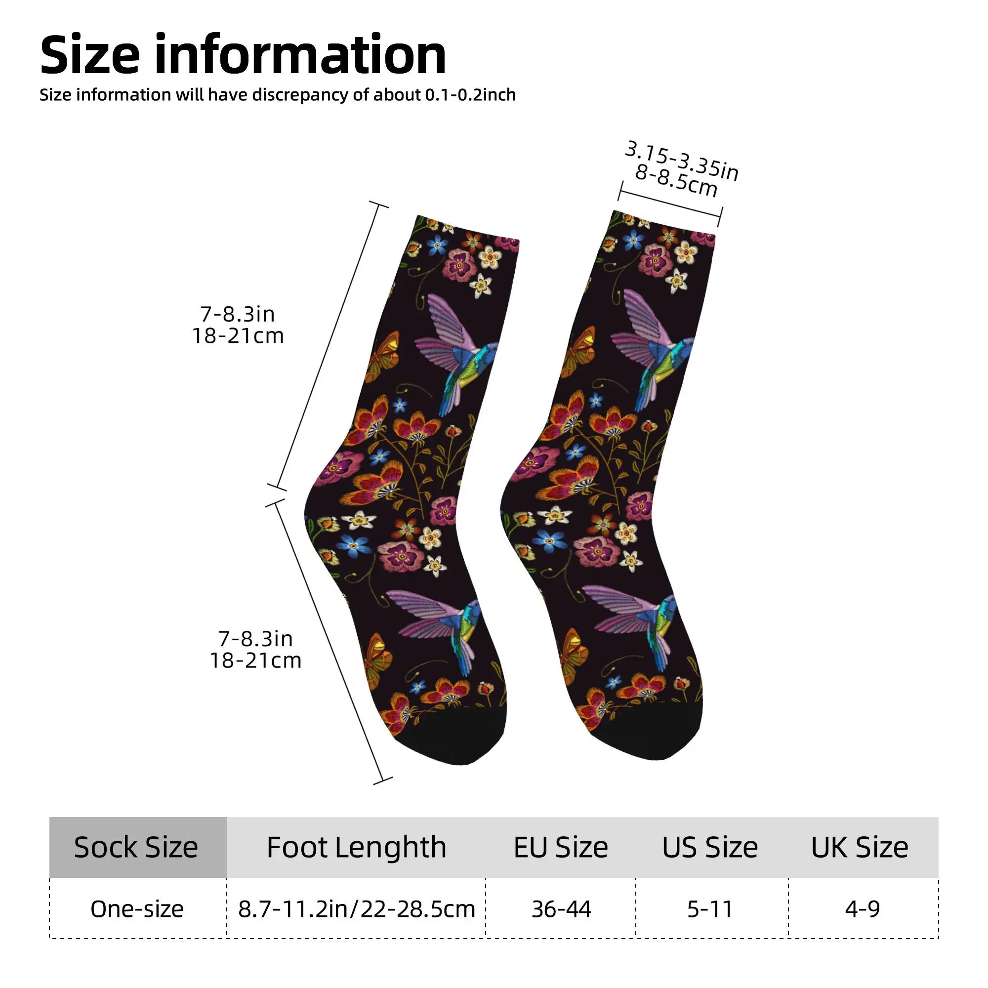 1pc Humming Bird and Tropical Flowers Printed Men's Socks  Novelty Hip Hop Harajuku Pattern Crew Sock Casual Gift