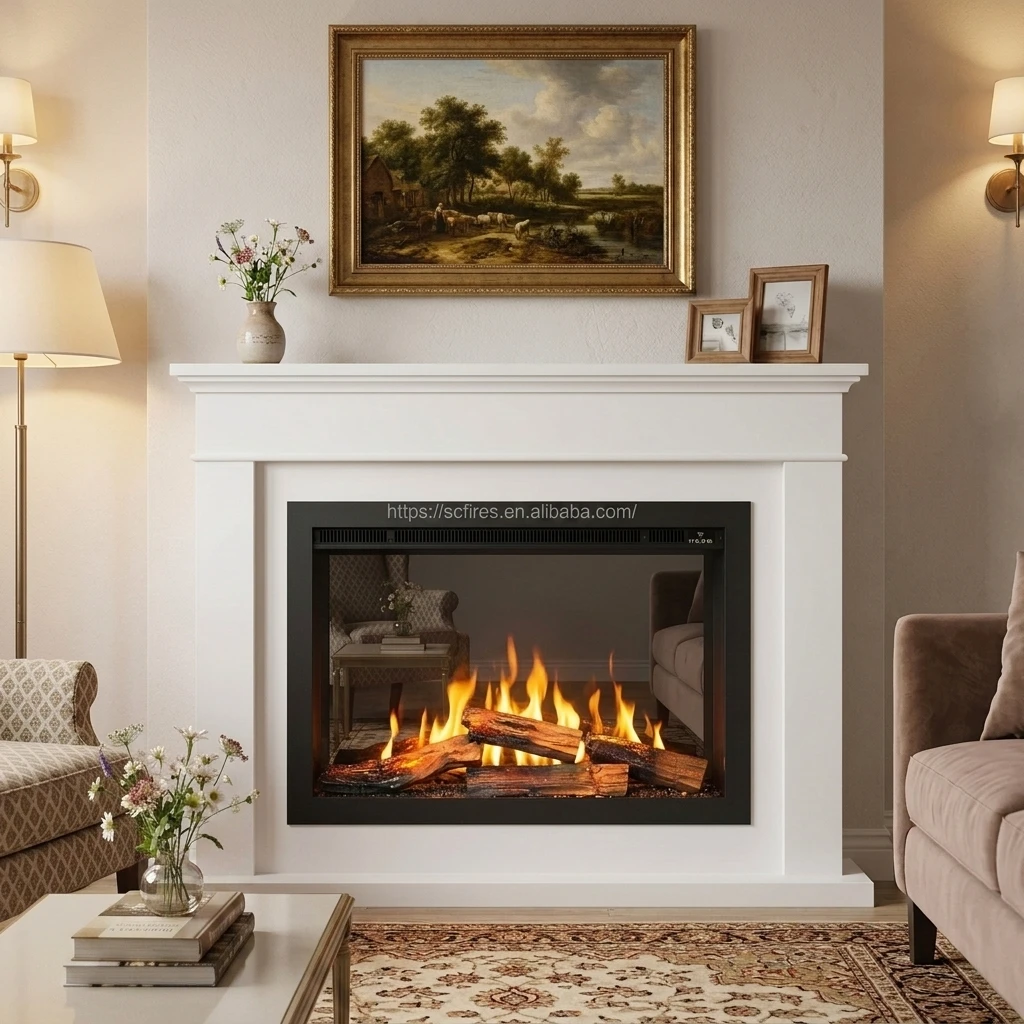 CE UKCA ETL Certified Electric Fireplace Heater Wall Insert 3D LCD Virtual Fireplace 29