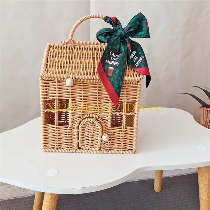 

X22D Уникальная сумка из ротанга в форме домика, чемодан ручной работы с ручкой, пластиковый плетеный чехол для упаковки