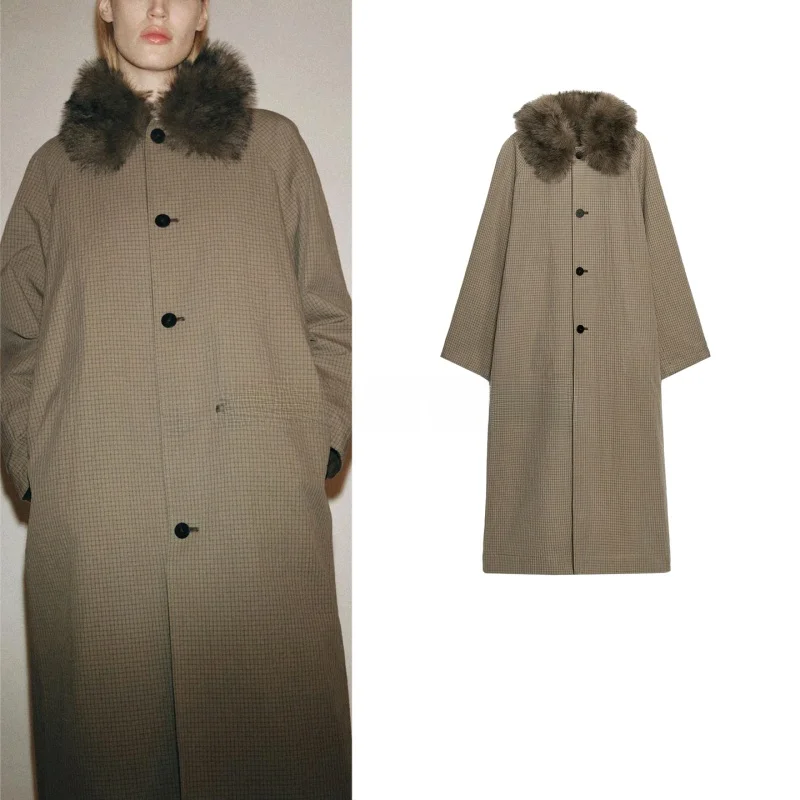 

Новое осеннее женское длинное пальто све, ветровка с эффектом искусственного меха, прямой крой, отложной воротник, ветровка для поездок на работу, полиэстер...