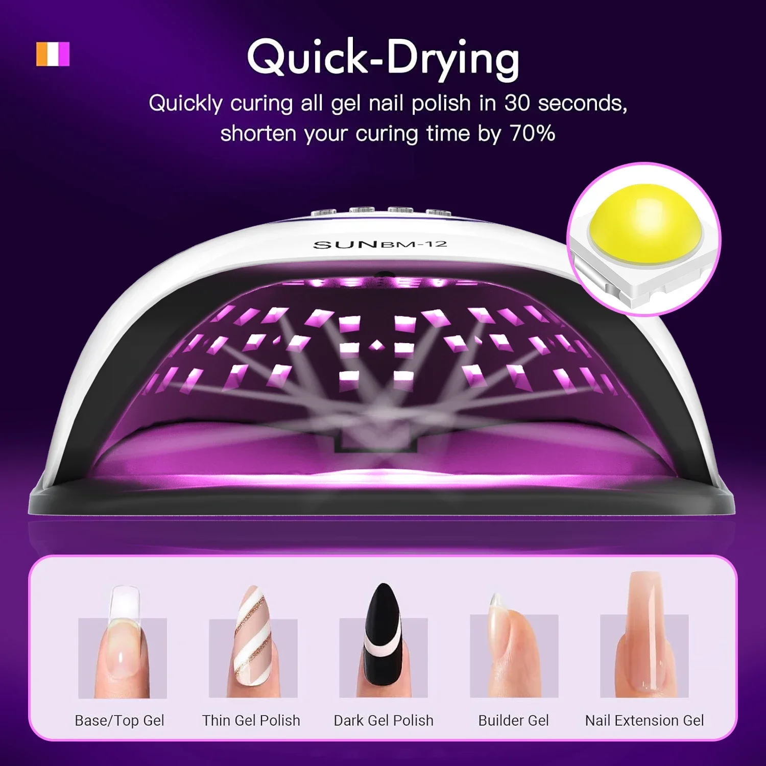 UV lâmpada LED prego para unhas cura, All Gel polonês com tela grande, Equipamento profissional para unhas, Manicure Secagem Lâmpadas