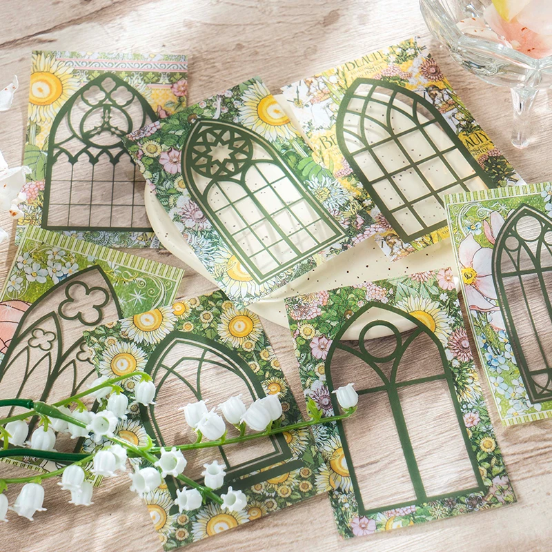 10 PCS PET stickers collage card windowsill garden retro window frame handbook DIY decorative material elegant 4 sections