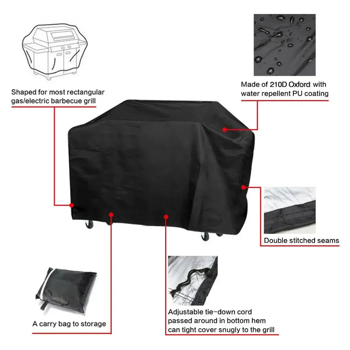 XS-XXXL Super Heavy Barbecue Cover Black Oxford Durable Waterproof and Dustproof Barbecue Cover Outdoor Camping BBQ Cover