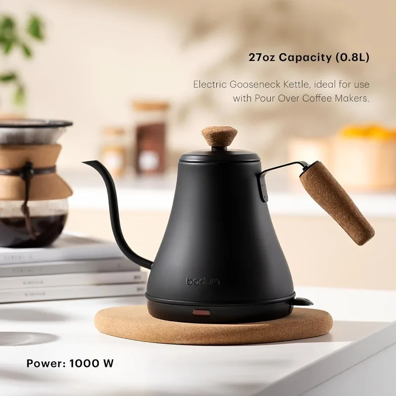

27oz Bistro Gooseneck Electric Water Kettle, Pour Over Coffee & Tea, Stainless Steel, Matte Black