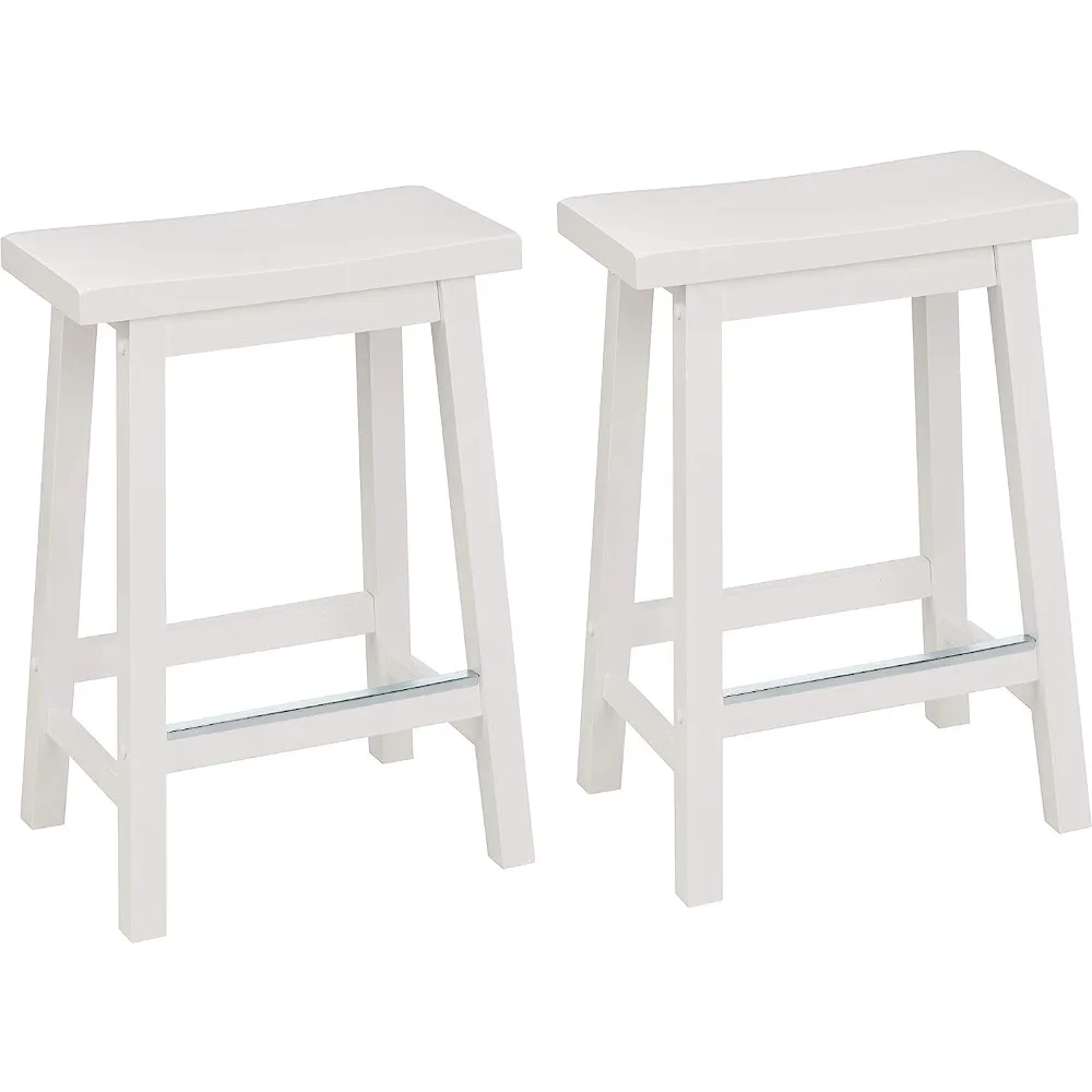 

Basics Solid Wood Saddle-Seat Kitchen Counter-Height Stool, 24-Inch Height, White - Set of 2