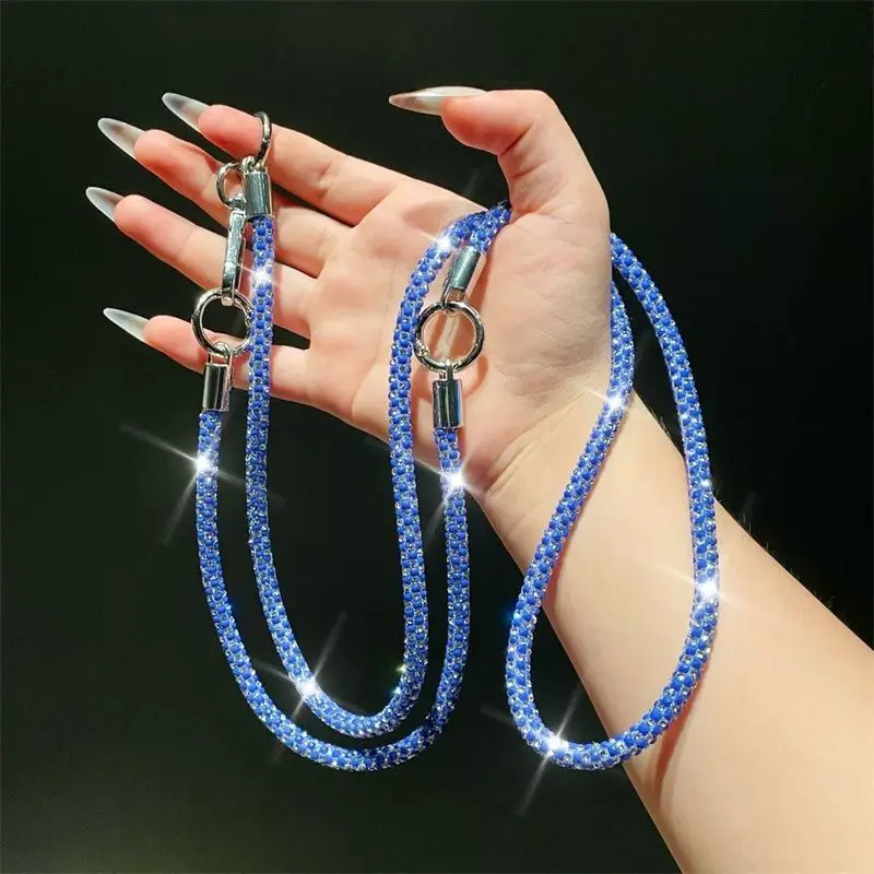

3in1 Candy Color Full Rhinestone Outdoor Mobile Phone Lanyard Long Adjustable Shoulder Strap Portable Detachable Shoulder Chain