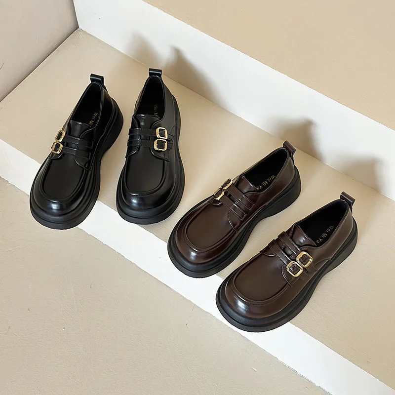 

Женские кожаные туфли в британском стиле в стиле ретро, весна 2024, новые лоферы на толстой подошве, туфли Мэри Джейн