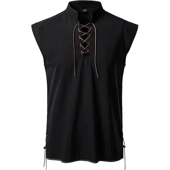 قميص رجالي محسّن قميص هينلي بدون أكمام قميص هيبي كاجوال للشاطئ بياقة واقفة