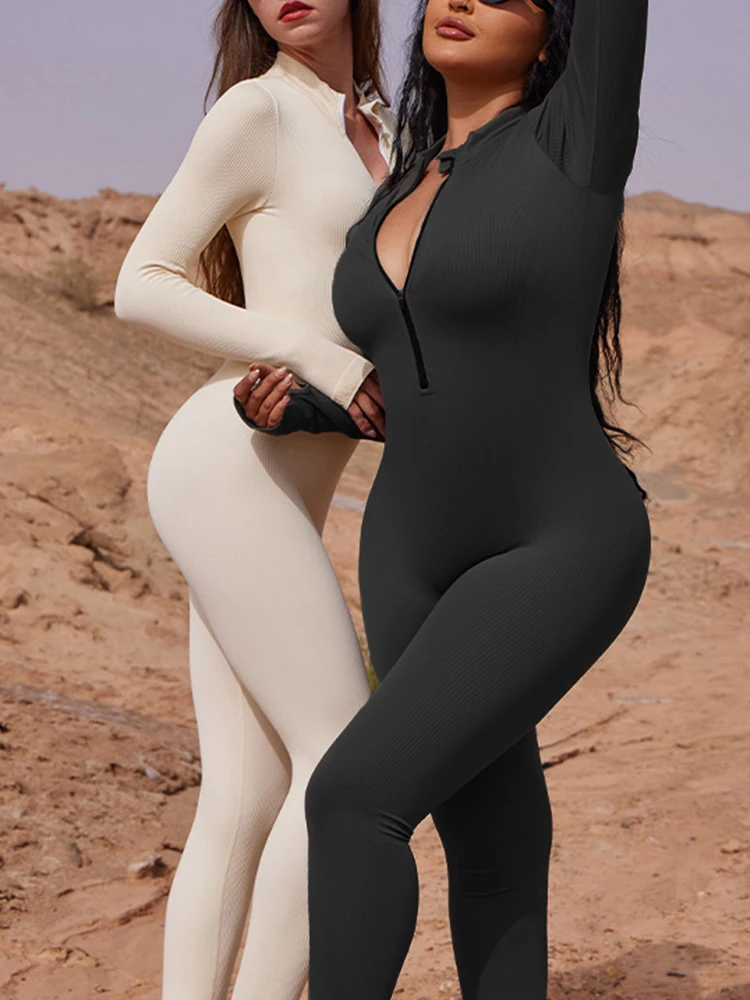 

OQQ Women's New Long Sleeve Party Wrapped Hip Lifting Casual Fitness Yoga Jumpsuits