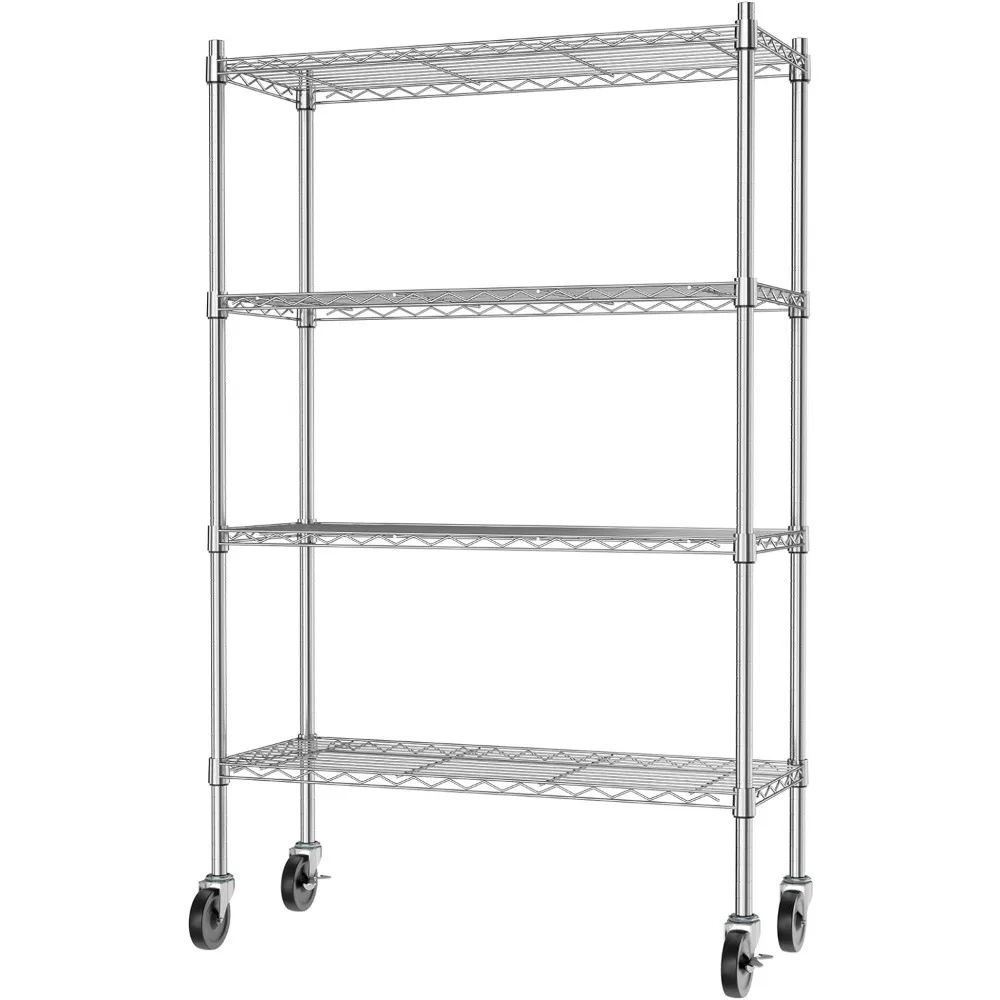 

Auslar 4-Shelf Storage Shelves with Casters Heavy Duty 4 Tiers Rolling Cart Utility Racks Adjustable Wire Metal Shelving, Chrome