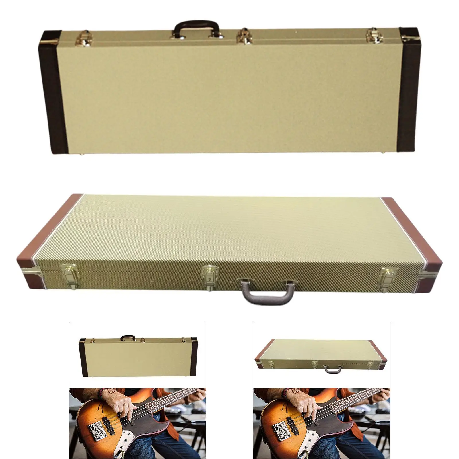 

Electric Bass Case Hardshell Professional Locking Latch Wood PU Leather Instrument Box Protective, for Electric Bass Guitar