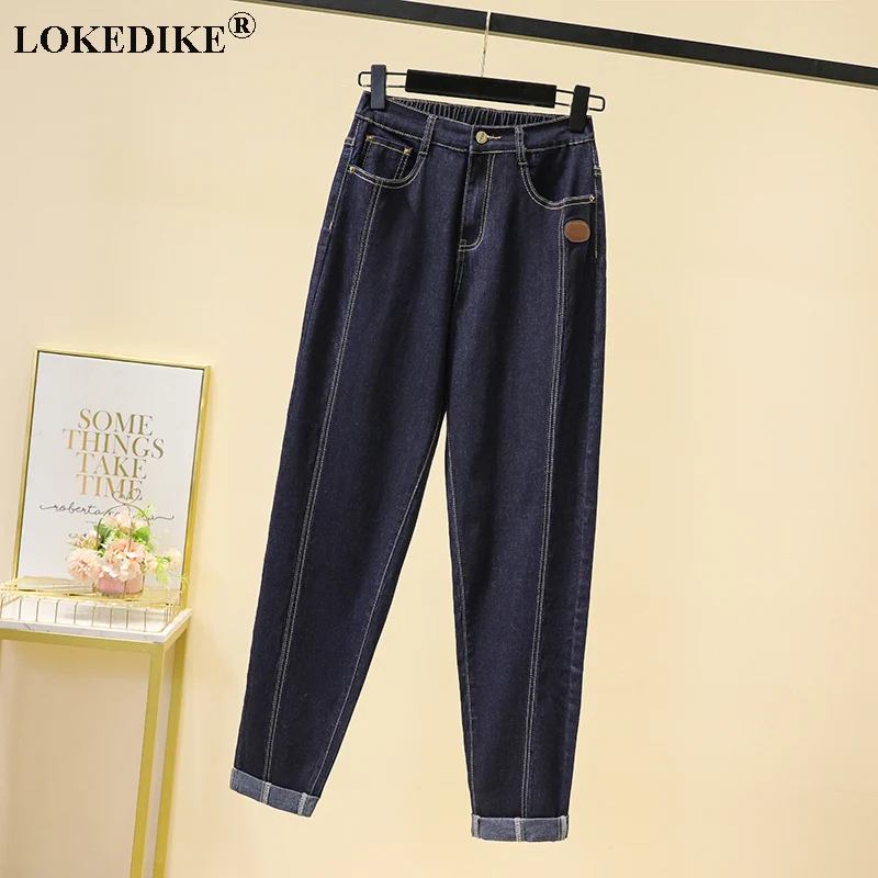 

All-Matched Women Jeans Ankle-Length High Waist Loose Denim Pant Streetwear 2022 New Autumn Solid Baggy Harem Pants