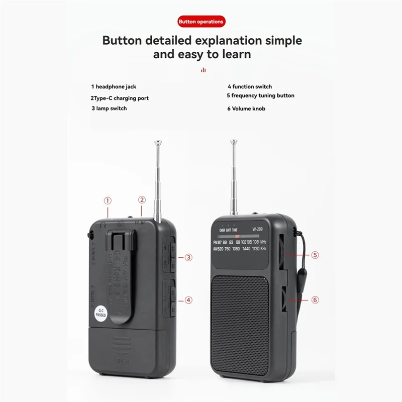 Abmf-rádio portátil de bolso am fm, rádio estéreo de 2 bandas, antena telescópica operada por rádio com entrada para fone de ouvido de 3.5mm