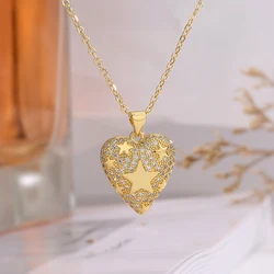 Royal Design Heart Shaped Pendant Necklaces For Women Girls,Delicate Bling Cubic Zirconia Accessories,Party Wedding Jewelry