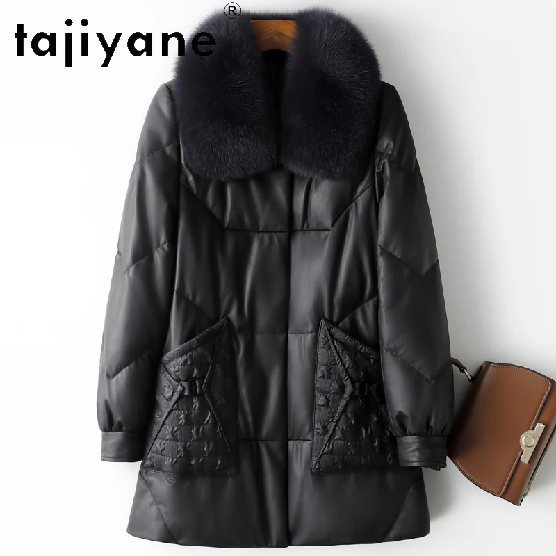 TAJIYANE 100% جلد الغنم بطة أسفل معطف المرأة قسط سترة جلدية حقيقية الثعلب الفراء طوق معاطف 2025 الشتاء ملابس حريمي 신상ААУটার #1