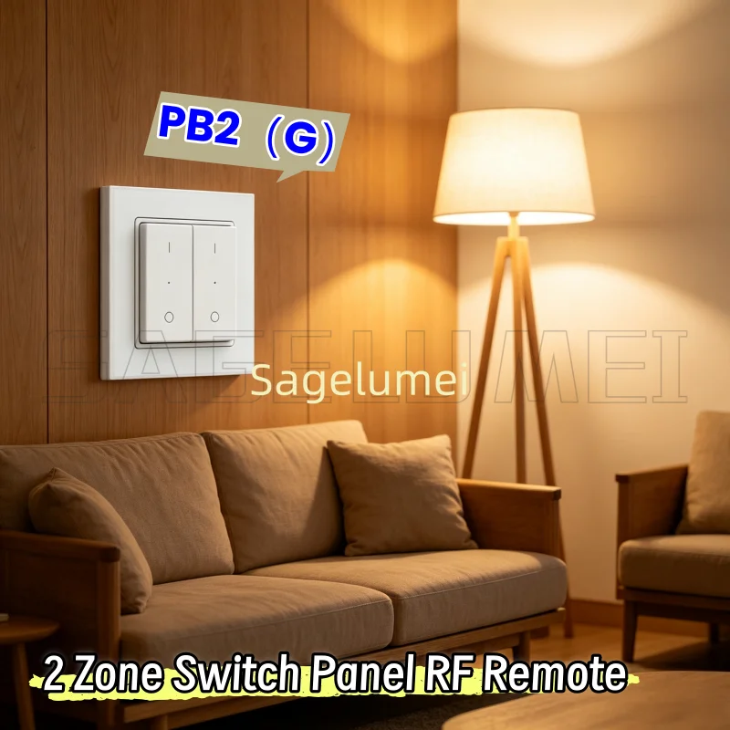 2 Zone Switch Panel RF Remote Dimming Control White Tempered glass frame Apply to RF LED controller or switch Skydance PB2(G)