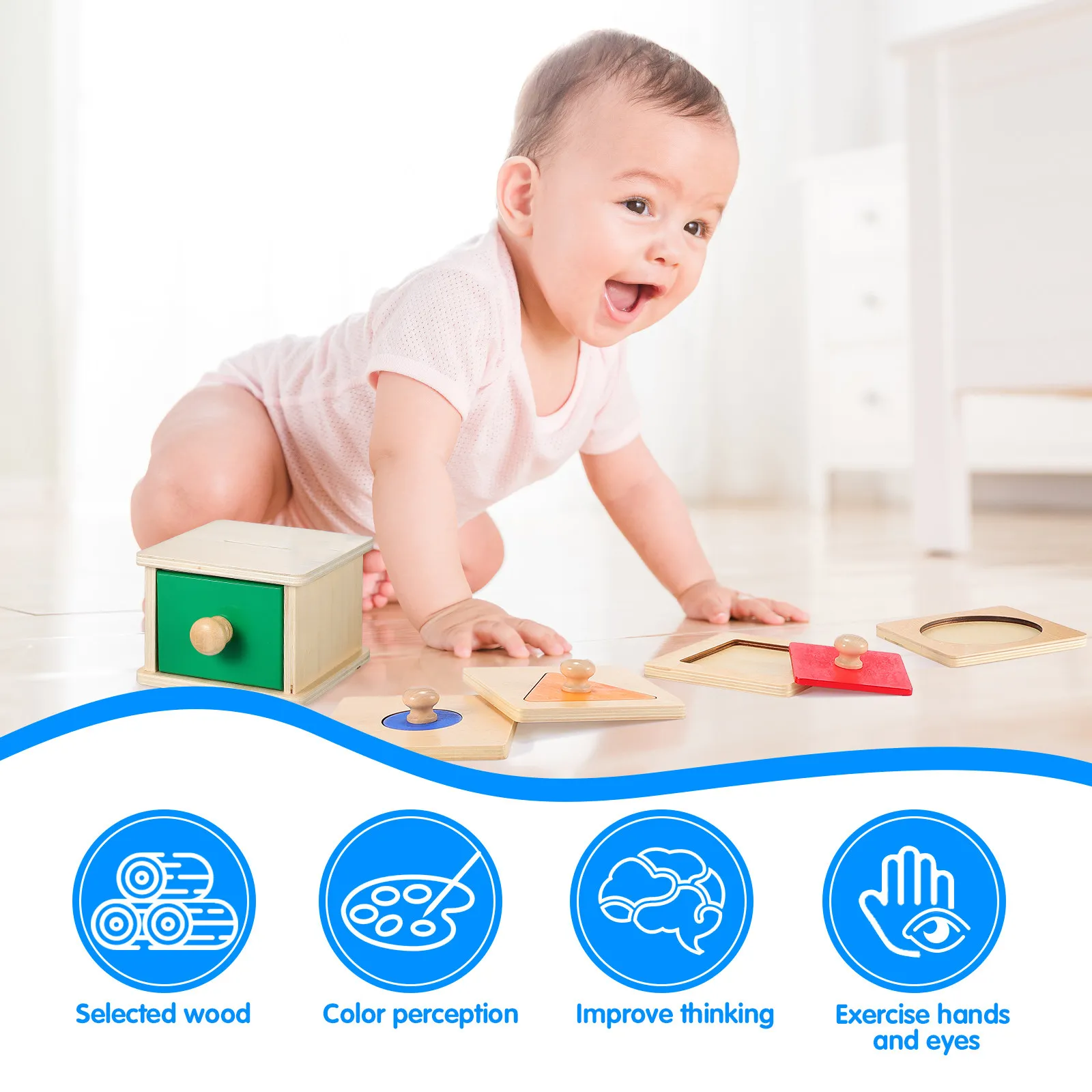 

2Set Montessori Wooden Coin Box Geometric Puzzle Boards Educational Early Learning Play for Toddlers Color Recognition Sorting